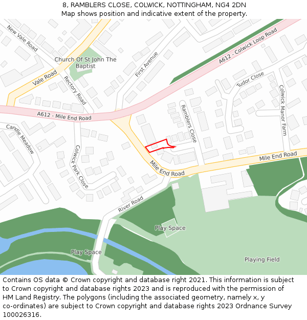 8, RAMBLERS CLOSE, COLWICK, NOTTINGHAM, NG4 2DN: Location map and indicative extent of plot