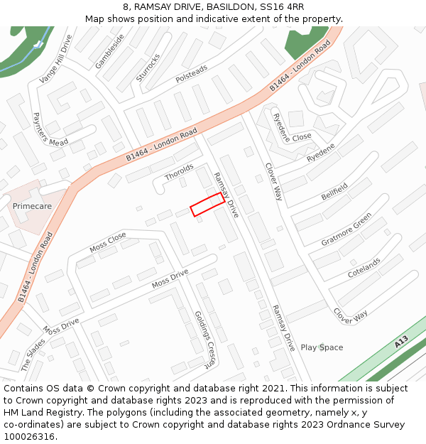 8, RAMSAY DRIVE, BASILDON, SS16 4RR: Location map and indicative extent of plot