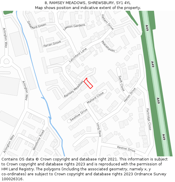 8, RAMSEY MEADOWS, SHREWSBURY, SY1 4YL: Location map and indicative extent of plot