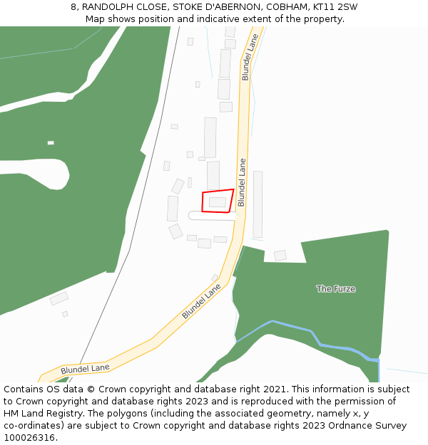 8, RANDOLPH CLOSE, STOKE D'ABERNON, COBHAM, KT11 2SW: Location map and indicative extent of plot