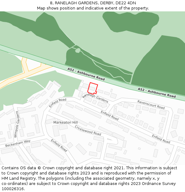 8, RANELAGH GARDENS, DERBY, DE22 4DN: Location map and indicative extent of plot