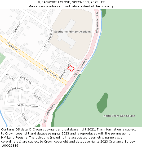 8, RANWORTH CLOSE, SKEGNESS, PE25 1EE: Location map and indicative extent of plot