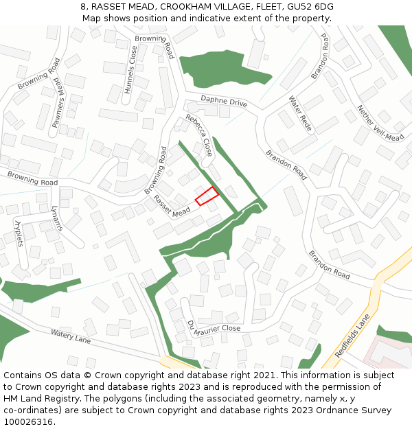 8, RASSET MEAD, CROOKHAM VILLAGE, FLEET, GU52 6DG: Location map and indicative extent of plot