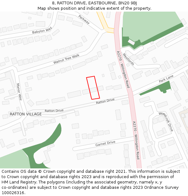 8, RATTON DRIVE, EASTBOURNE, BN20 9BJ: Location map and indicative extent of plot