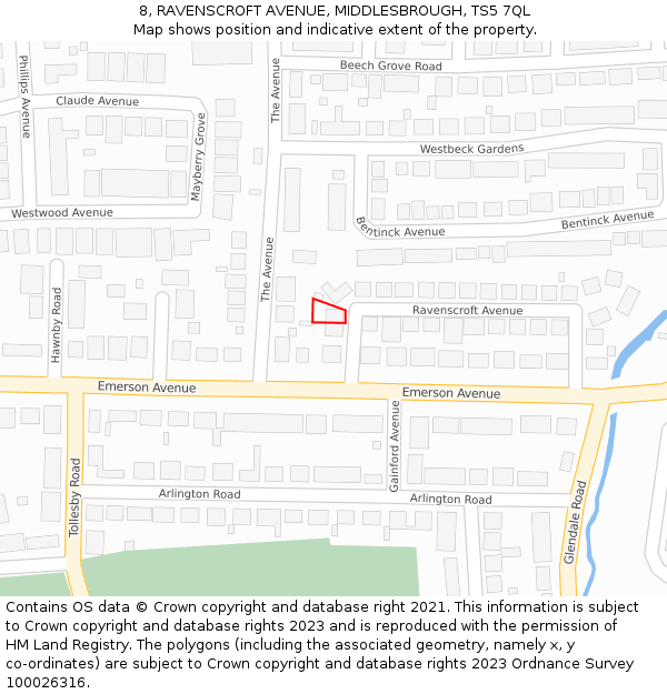 8, RAVENSCROFT AVENUE, MIDDLESBROUGH, TS5 7QL: Location map and indicative extent of plot