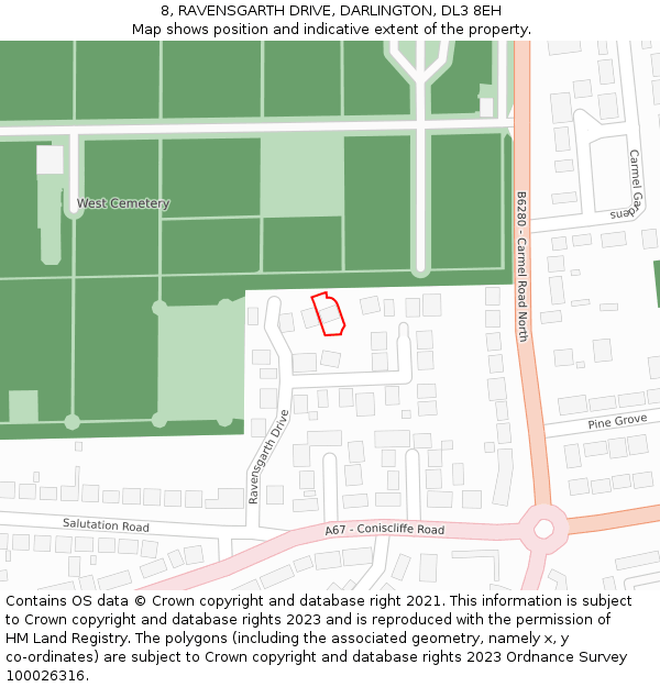 8, RAVENSGARTH DRIVE, DARLINGTON, DL3 8EH: Location map and indicative extent of plot