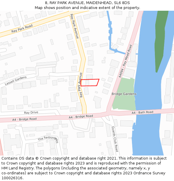 8, RAY PARK AVENUE, MAIDENHEAD, SL6 8DS: Location map and indicative extent of plot