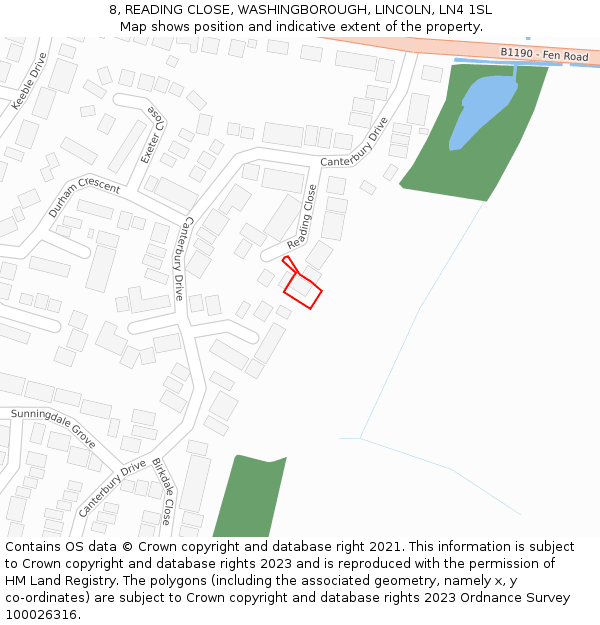 8, READING CLOSE, WASHINGBOROUGH, LINCOLN, LN4 1SL: Location map and indicative extent of plot