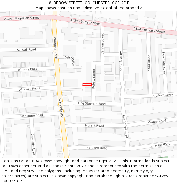 8, REBOW STREET, COLCHESTER, CO1 2DT: Location map and indicative extent of plot