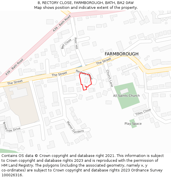 8, RECTORY CLOSE, FARMBOROUGH, BATH, BA2 0AW: Location map and indicative extent of plot