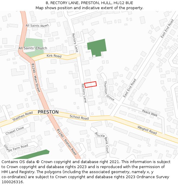 8, RECTORY LANE, PRESTON, HULL, HU12 8UE: Location map and indicative extent of plot