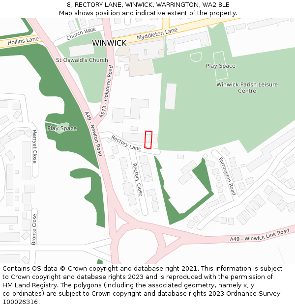 8, RECTORY LANE, WINWICK, WARRINGTON, WA2 8LE: Location map and indicative extent of plot