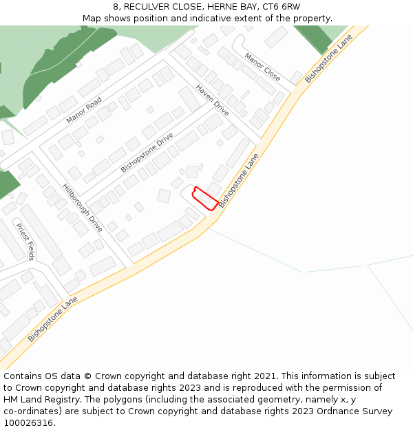 8, RECULVER CLOSE, HERNE BAY, CT6 6RW: Location map and indicative extent of plot