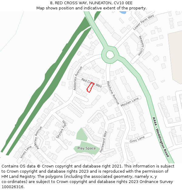 8, RED CROSS WAY, NUNEATON, CV10 0EE: Location map and indicative extent of plot