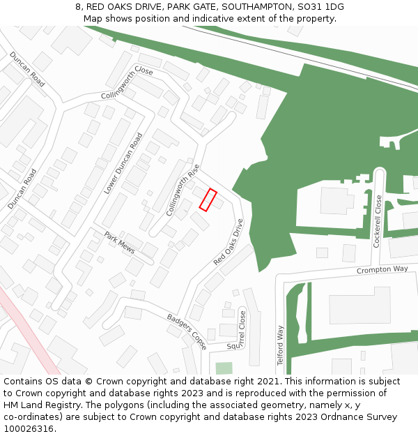 8, RED OAKS DRIVE, PARK GATE, SOUTHAMPTON, SO31 1DG: Location map and indicative extent of plot