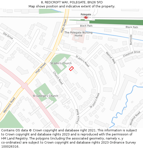8, REDCROFT WAY, POLEGATE, BN26 5FD: Location map and indicative extent of plot