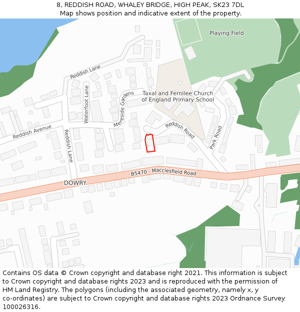 8, REDDISH ROAD, WHALEY BRIDGE, HIGH PEAK, SK23 7DL: Location map and indicative extent of plot
