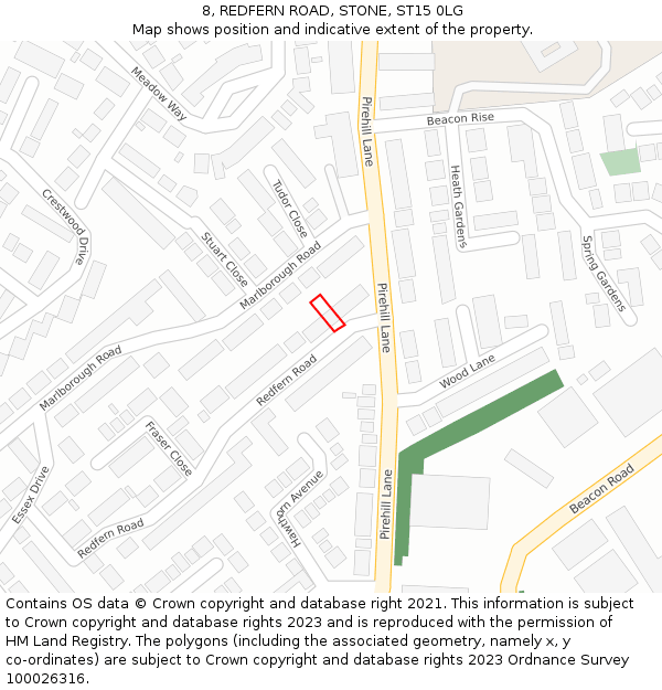 8, REDFERN ROAD, STONE, ST15 0LG: Location map and indicative extent of plot