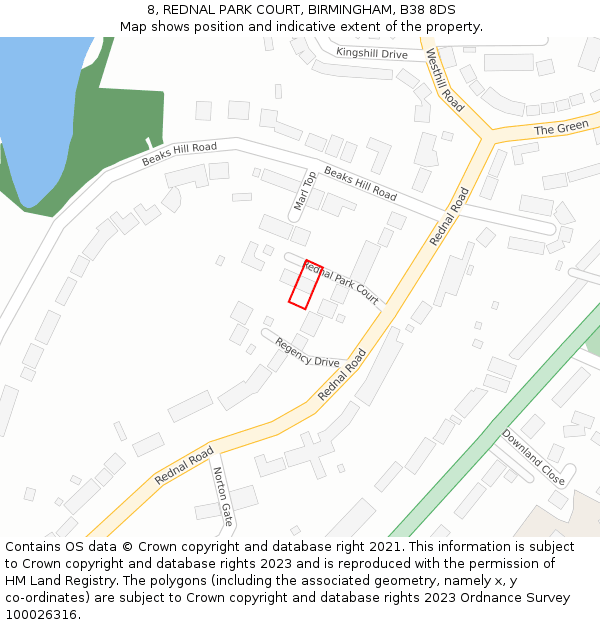 8, REDNAL PARK COURT, BIRMINGHAM, B38 8DS: Location map and indicative extent of plot