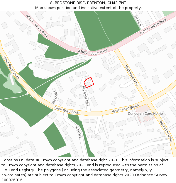 8, REDSTONE RISE, PRENTON, CH43 7NT: Location map and indicative extent of plot