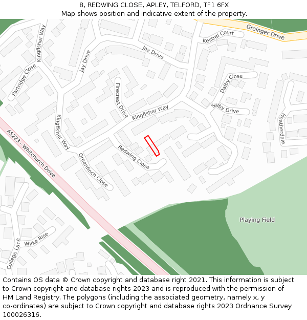 8, REDWING CLOSE, APLEY, TELFORD, TF1 6FX: Location map and indicative extent of plot