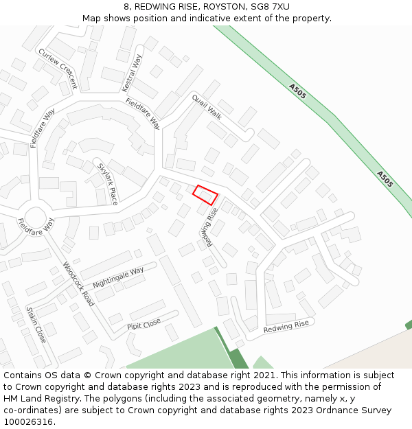 8, REDWING RISE, ROYSTON, SG8 7XU: Location map and indicative extent of plot