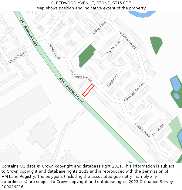 8, REDWOOD AVENUE, STONE, ST15 0DB: Location map and indicative extent of plot
