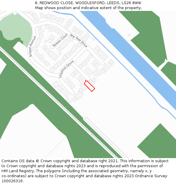 8, REDWOOD CLOSE, WOODLESFORD, LEEDS, LS26 8WW: Location map and indicative extent of plot