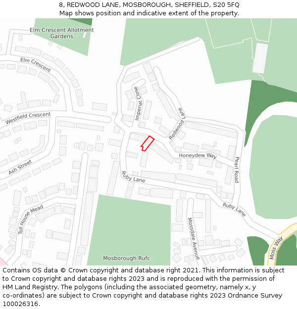 8, REDWOOD LANE, MOSBOROUGH, SHEFFIELD, S20 5FQ: Location map and indicative extent of plot