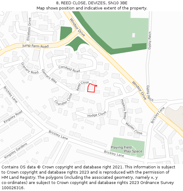 8, REED CLOSE, DEVIZES, SN10 3BE: Location map and indicative extent of plot