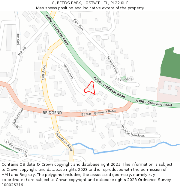 8, REEDS PARK, LOSTWITHIEL, PL22 0HF: Location map and indicative extent of plot