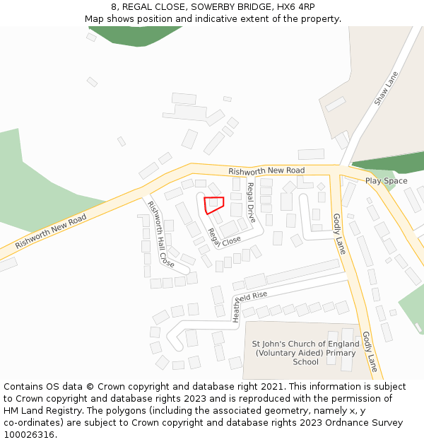 8, REGAL CLOSE, SOWERBY BRIDGE, HX6 4RP: Location map and indicative extent of plot