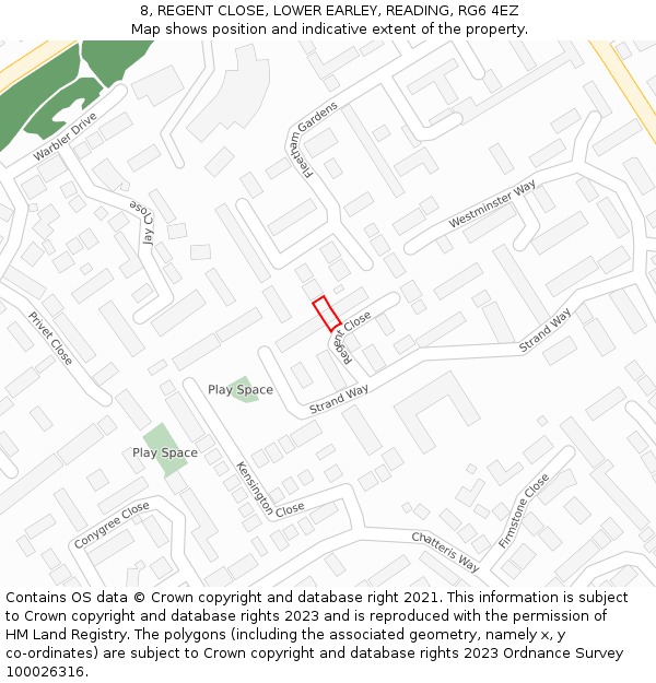 8, REGENT CLOSE, LOWER EARLEY, READING, RG6 4EZ: Location map and indicative extent of plot