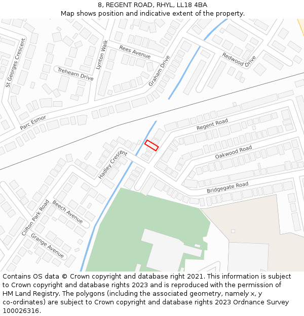 8, REGENT ROAD, RHYL, LL18 4BA: Location map and indicative extent of plot