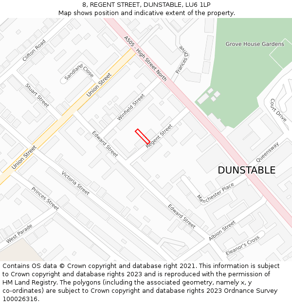 8, REGENT STREET, DUNSTABLE, LU6 1LP: Location map and indicative extent of plot