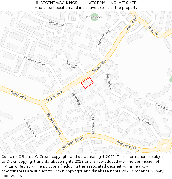 8, REGENT WAY, KINGS HILL, WEST MALLING, ME19 4EB: Location map and indicative extent of plot