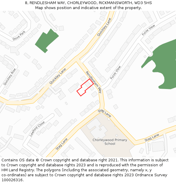 8, RENDLESHAM WAY, CHORLEYWOOD, RICKMANSWORTH, WD3 5HS: Location map and indicative extent of plot