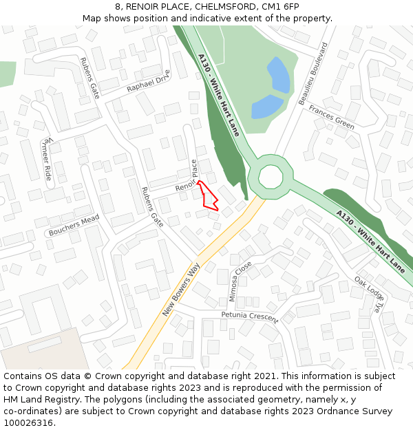 8, RENOIR PLACE, CHELMSFORD, CM1 6FP: Location map and indicative extent of plot