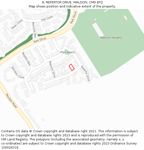 8, REPERTOR DRIVE, MALDON, CM9 6FQ: Location map and indicative extent of plot