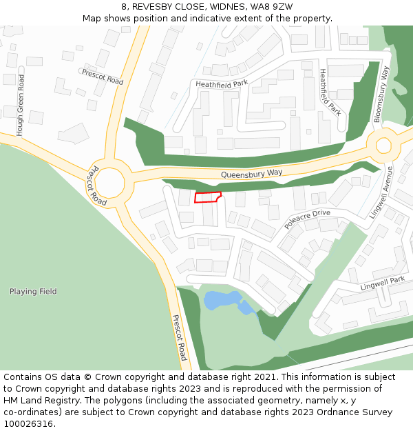 8, REVESBY CLOSE, WIDNES, WA8 9ZW: Location map and indicative extent of plot