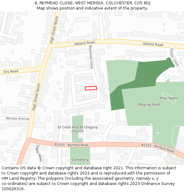 8, REYMEAD CLOSE, WEST MERSEA, COLCHESTER, CO5 8DJ: Location map and indicative extent of plot