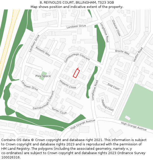 8, REYNOLDS COURT, BILLINGHAM, TS23 3GB: Location map and indicative extent of plot