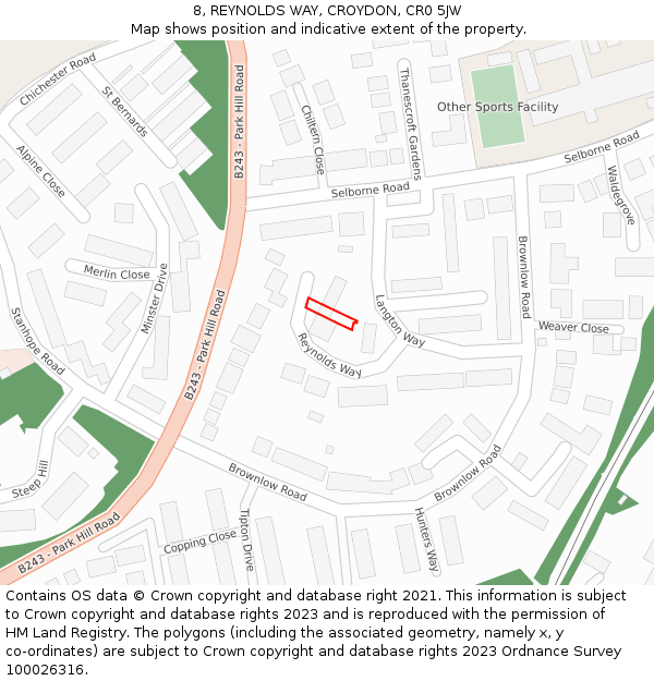 8, REYNOLDS WAY, CROYDON, CR0 5JW: Location map and indicative extent of plot