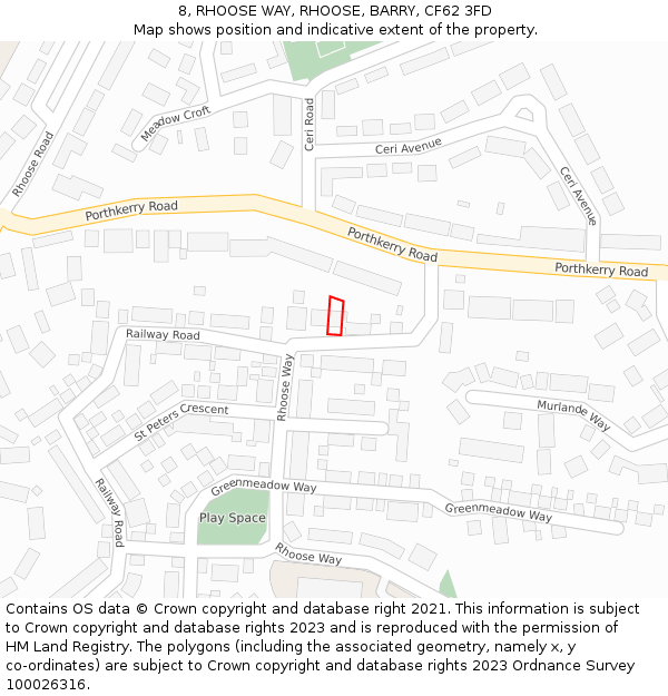 8, RHOOSE WAY, RHOOSE, BARRY, CF62 3FD: Location map and indicative extent of plot