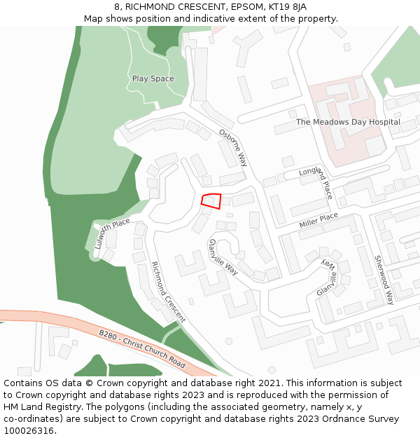 8, RICHMOND CRESCENT, EPSOM, KT19 8JA: Location map and indicative extent of plot