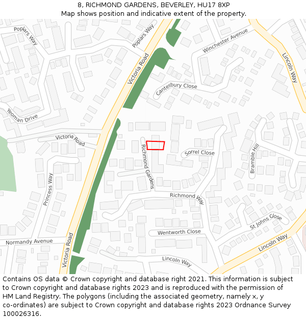 8, RICHMOND GARDENS, BEVERLEY, HU17 8XP: Location map and indicative extent of plot