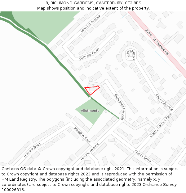 8, RICHMOND GARDENS, CANTERBURY, CT2 8ES: Location map and indicative extent of plot