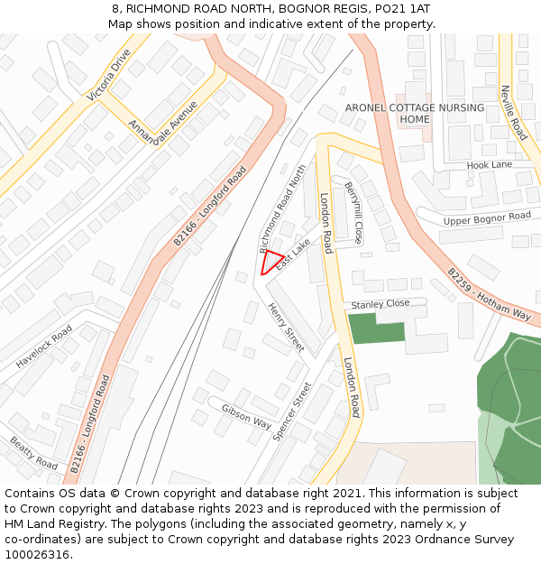 8, RICHMOND ROAD NORTH, BOGNOR REGIS, PO21 1AT: Location map and indicative extent of plot