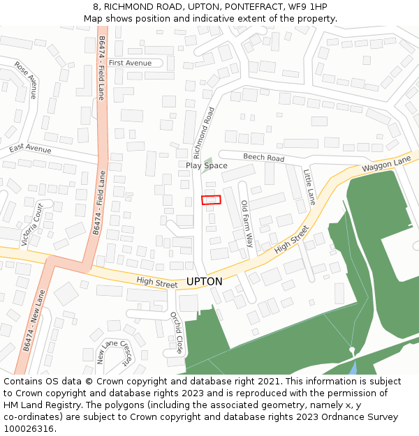 8, RICHMOND ROAD, UPTON, PONTEFRACT, WF9 1HP: Location map and indicative extent of plot