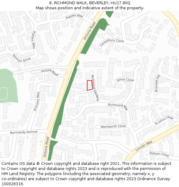 8, RICHMOND WALK, BEVERLEY, HU17 8XQ: Location map and indicative extent of plot